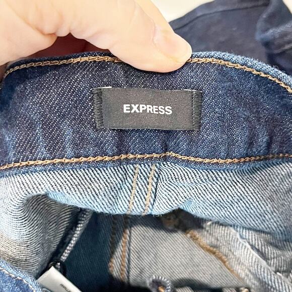 Express High Rise Wide Leg Exposed Double Zipper Dark Wash Jeans 4 Petite - Picture 3 of 12